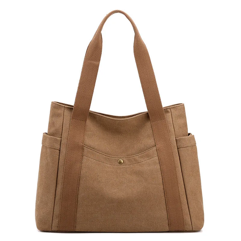 Shoulder Bag Female Bag Large Capacity Multi pocket Fabric Bag Coffee - Shop at LoveMi