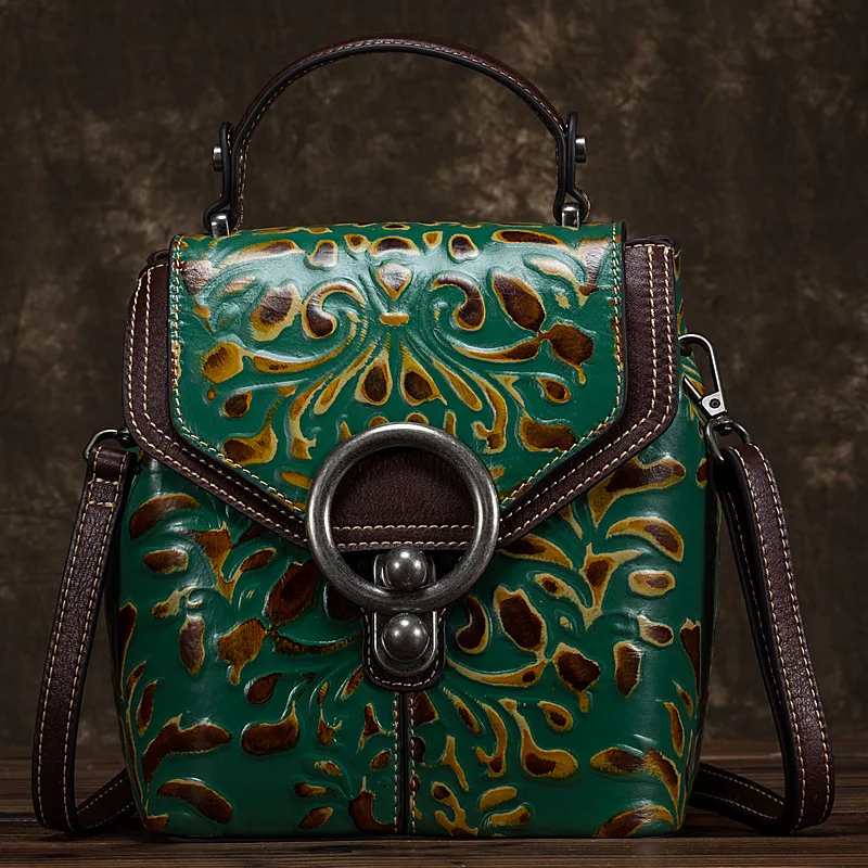 Cow Leather Backpack Multi function Ladies Shoulder Bags Handbags Green - Shop at LoveMi
