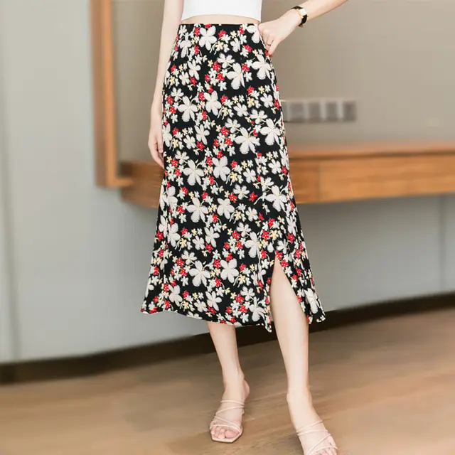 Women's Narrow Dress Color Chiffon Skirt Black - Shop at LoveMi