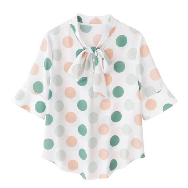 Short sleeved Shirt Women Chiffon Shirt Large Size Trumpet Sleeve Ladies Shirt White - Shop at LoveMi