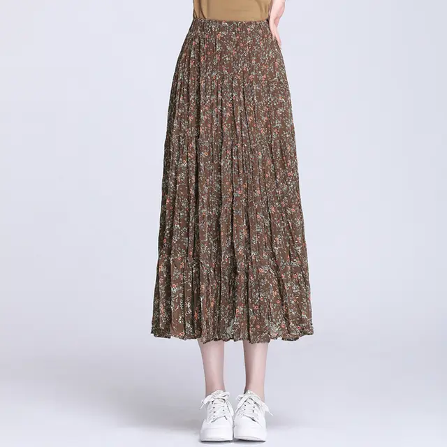 Floral Stitching Chiffon Skirt Coffee - Shop at LoveMi