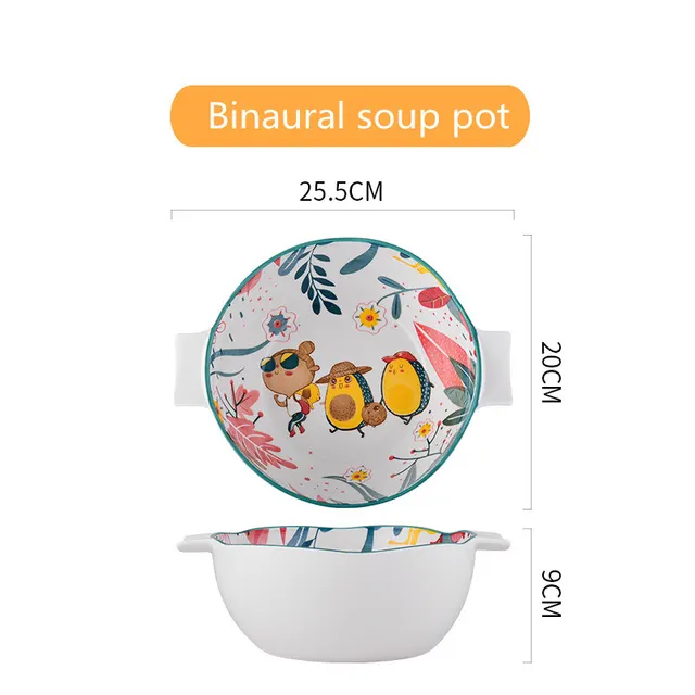 Tableware Set Rainforest Dish Combination Simple Ceramic Bowl Binaural Soup Pot - Shop at LoveMi