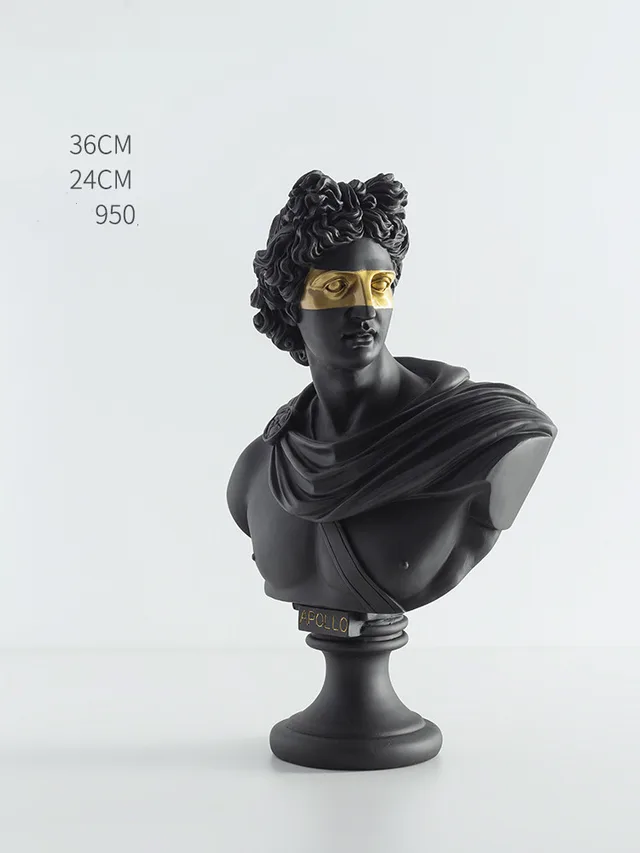 European And American Literature And Art Broken Arm Venus Golden Face Mask Head Art Ornaments Apollo Black - Shop at LoveMi