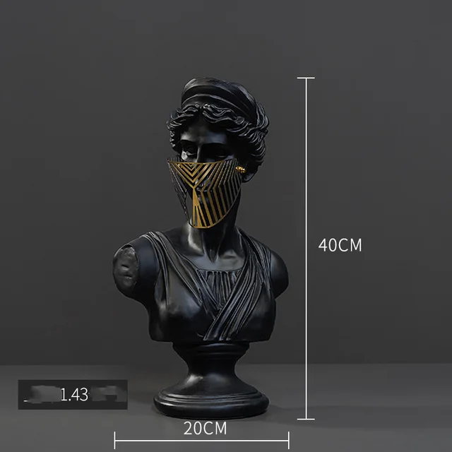 European And American Literature And Art Broken Arm Venus Golden Face Mask Head Art Ornaments Venus Black - Shop at LoveMi