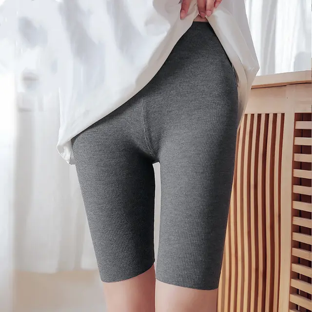 Thin Threaded Five point Leggings Women's Outer Wear High Waist Elastic Dark Grey - Shop at LoveMi