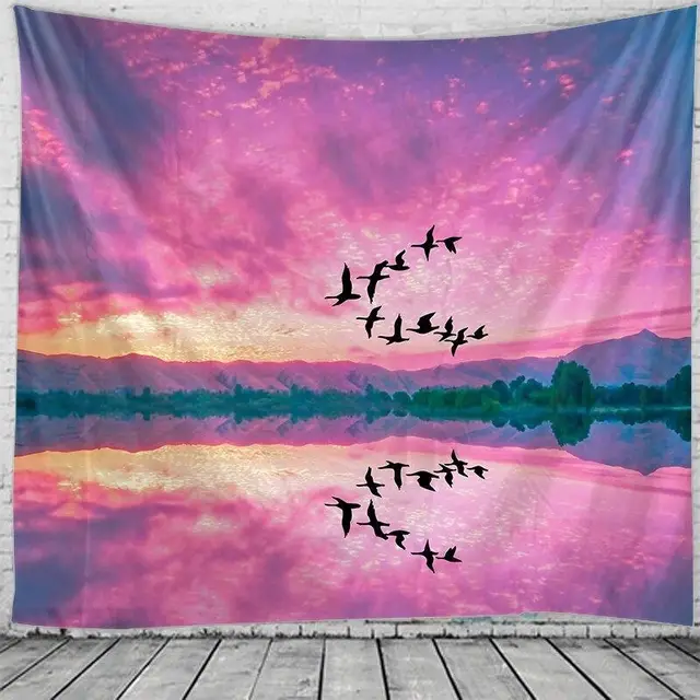Printed Sky Bird Tapestry Multifunctional Tapestry Sitting Blanket Wall mounted Beach Towel As Shown - Shop at LoveMi