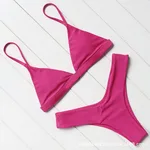 Solid Color Bikini Sexy Strappy Swimsuit - Rose