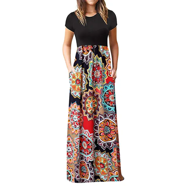 Short Sleeve Print Dress Long Skirt - Shop at LoveMi