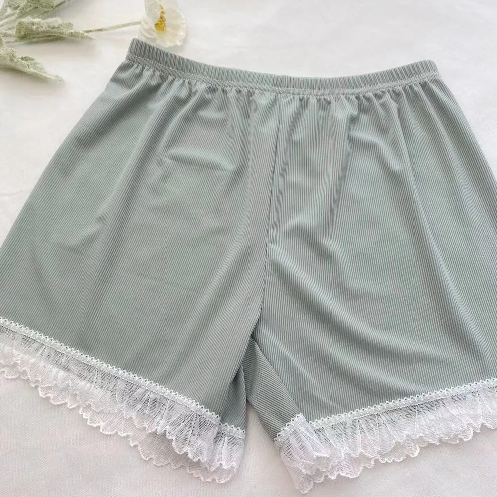 Summer New Style Outer Wear Loose Ladies Ice Silk Lace Safety Pants Women - Light Green