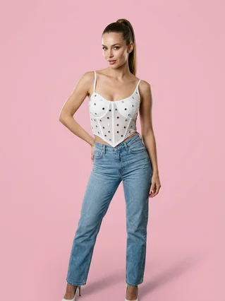 Straptype Bottoming On Neck Sexy Corset Camisole - White