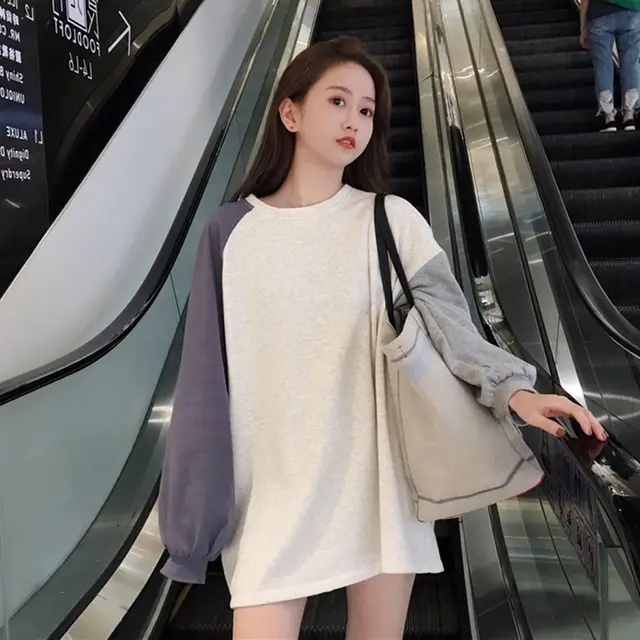 Sweet Mid length T shirt Women Long Sleeves Grey - Shop at LoveMi