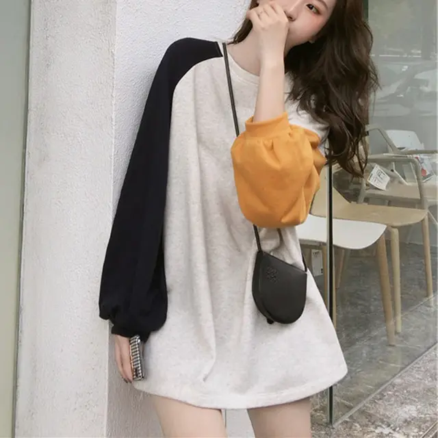 Sweet Mid length T shirt Women Long Sleeves Yellow - Shop at LoveMi