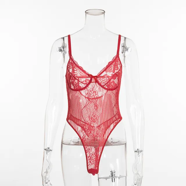 Sexy Lingerie Lace Stitching Mesh Bodysuit Red - Shop at LoveMi