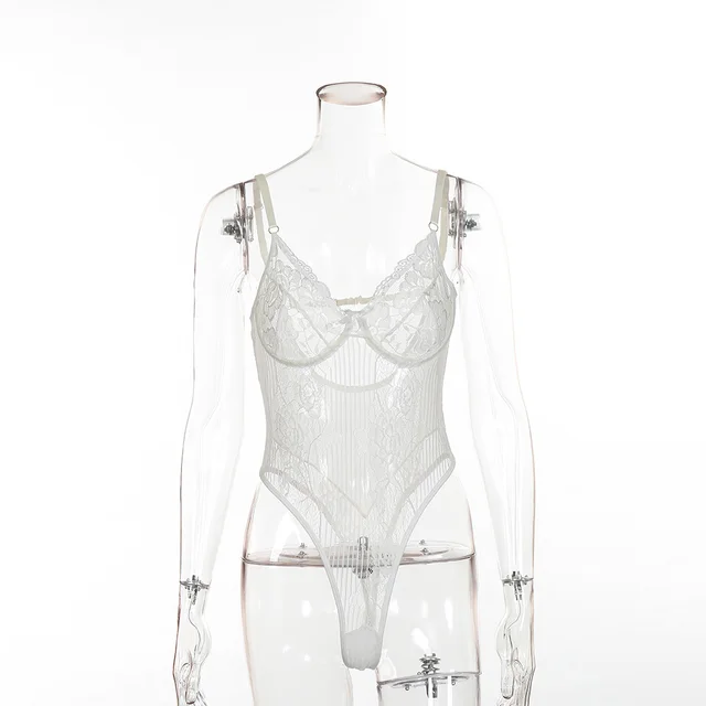 Sexy Lingerie Lace Stitching Mesh Bodysuit White - Shop at LoveMi