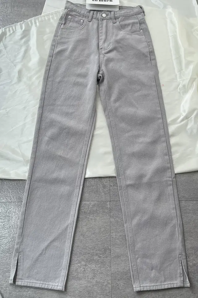 Retro High waisted Thin Leg Split Mopping Jeans All match Beige - Shop at LoveMi