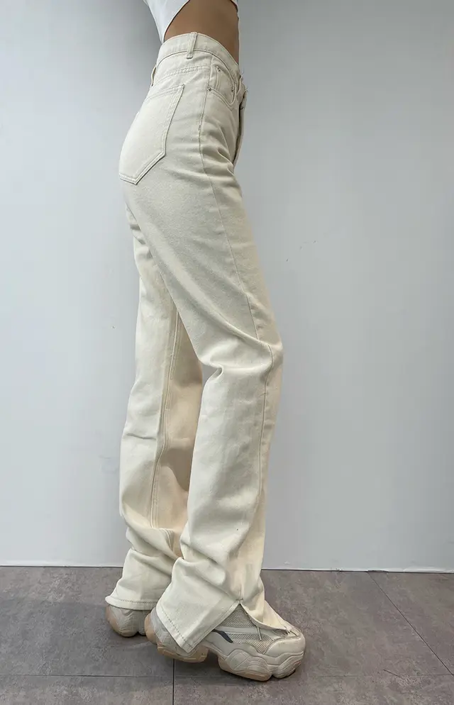 Retro High waisted Thin Leg Split Mopping Jeans All match Grey - Shop at LoveMi