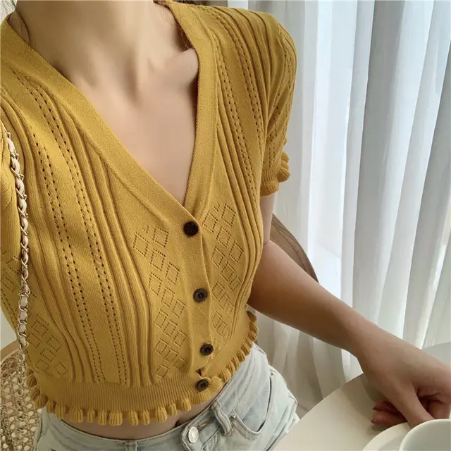 Retro Short Coat Design Sense Niche Revealing Clavicle Yellow - Shop at LoveMi