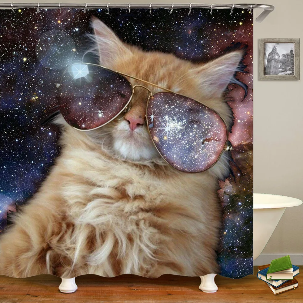Cat shower curtains bathroom shower curtain Cute 3D fabric shower curtain with hooks funny waterproof shower curtain or Mat - 4 Style