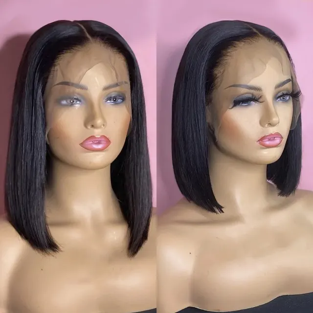 European And American Small Lace Wig Foreign Trade Ladies Middle Point Bobo Short Straight Hair Natural Black Wave Bob Fashion Inner Buckle Hair Se... 18Inch - Shop at LoveMi
