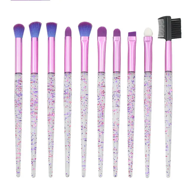 Transparent Starry Sky Plastic Handle Makeup Brush Set Purple - Shop at LoveMi