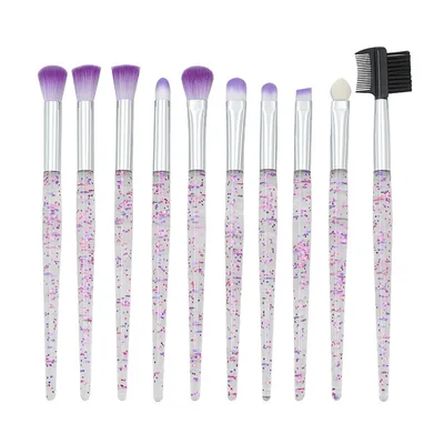 Transparent Starry Sky Plastic Handle Makeup Brush Set Silver - Shop at LoveMi