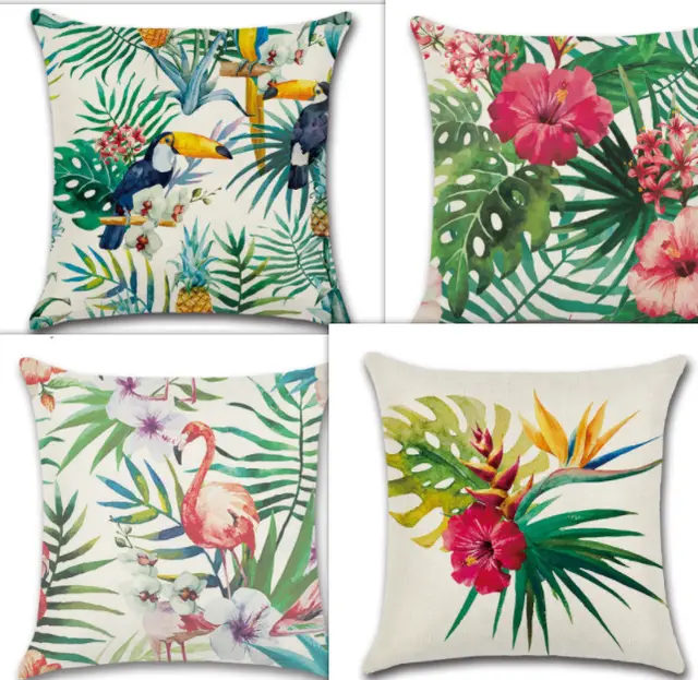 Cross Border New Tropical Flower Plant Flamingo Hibiscus Flax Pillow Suit - Shop at LoveMi