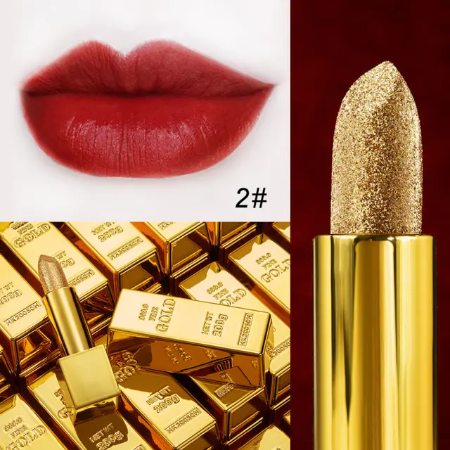 Velvet Matte Non stick Cup Is Not Easy To Fade Fashionable Shiny Gold Powder Lipstick 02Style - Shop at LoveMi