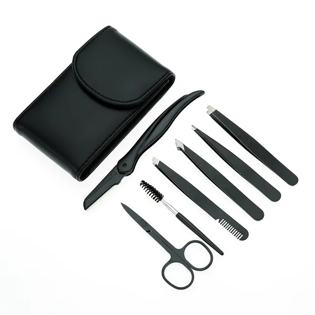Stainless Steel Eyebrow Clip Black Tweezers Set Black - Shop at LoveMi
