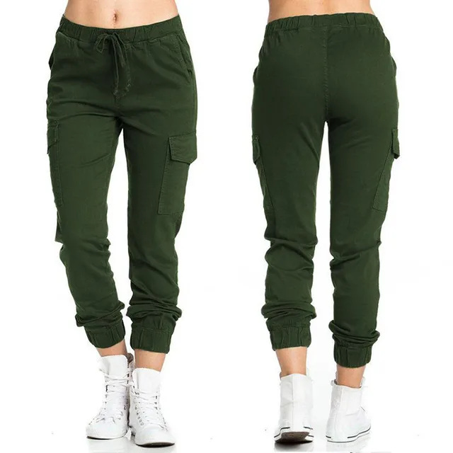 Women's Trousers Workwear Casual Elastic Waist String Side Pocket Trousers Army Green - Shop at LoveMi
