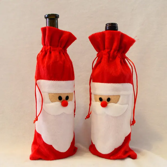 Christmas Decorations Santa Claus Wine Bottle Set Wine Bag Red - Shop at LoveMi
