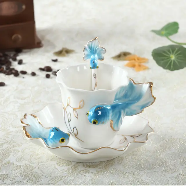 Goldfish Coffee Cup Set Creative Wedding Gift Ceramic Cup Blue - Shop at LoveMi