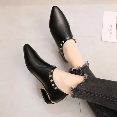New Style Pointed Rivet Fashion Casual Single Shoes Women Black - Shop at LoveMi