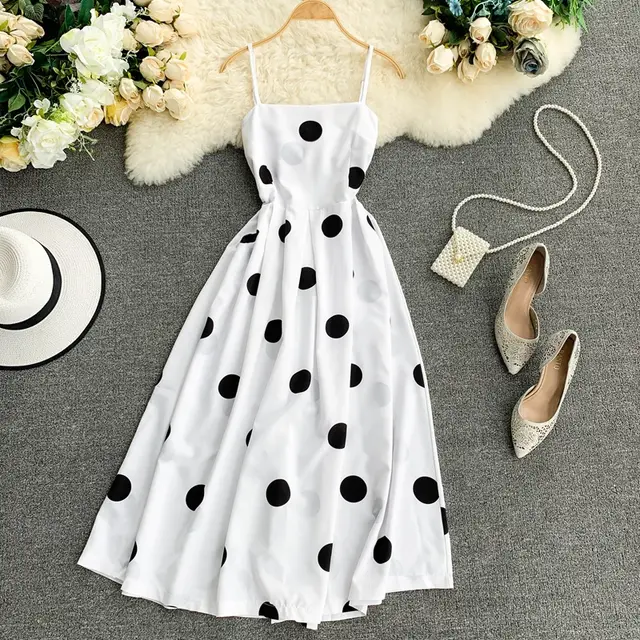 Vintage Polka Summer Dress With Straps White - Shop at LoveMi