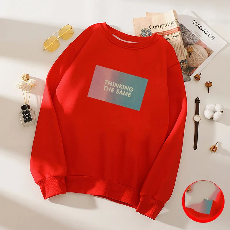 Women''s spring and autumn wear extra thick base shirt loose LARGE T-SHIRT long sleeve student warm top fashion - Red Plus Velvet