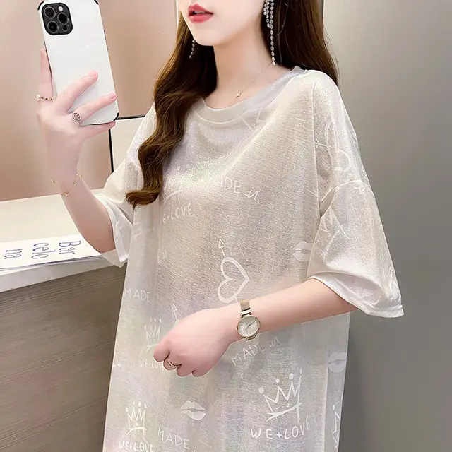 Glittering Shortsleeved T shirt Women's Summer New Trend White - Shop at LoveMi