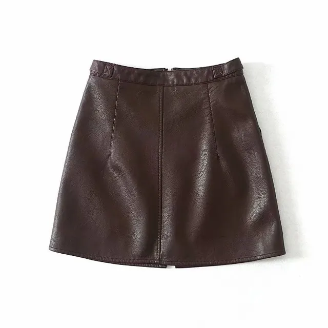 High Waist Slim Zipper PU Leather Skirt Short Skirt A Line Skirt Wine Red - Shop at LoveMi