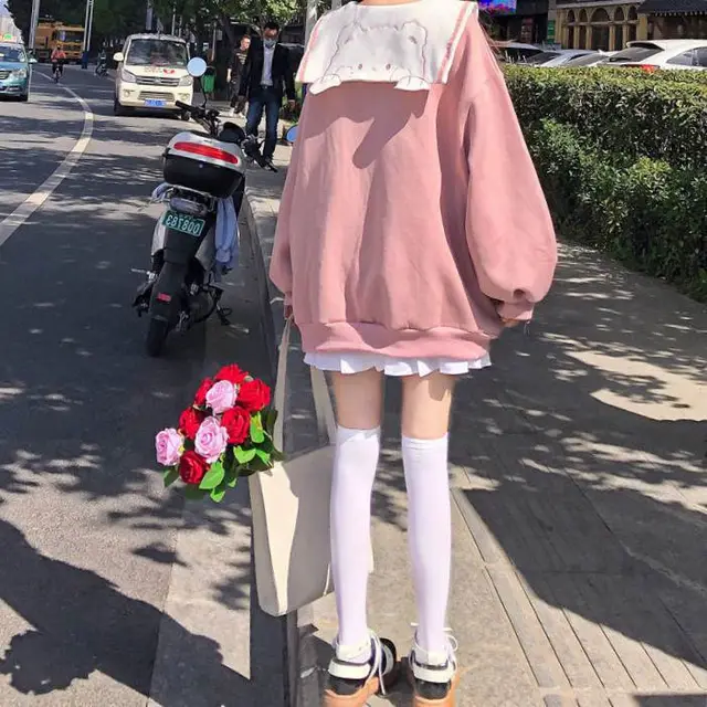 Sweet Navy Collar Loose Long sleeved Sweater Pink - Shop at LoveMi