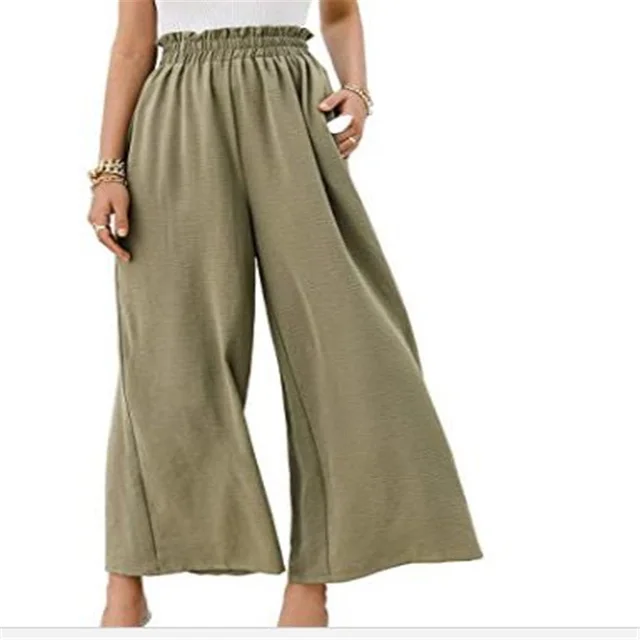 Spring And Autumn Wide Leg Pants Cotton Loose Slim Fit Green - Shop at LoveMi