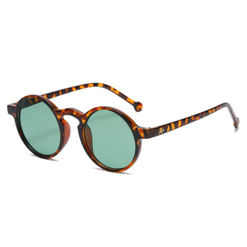 Round Retro Small Frame Sunglasses - Leopard