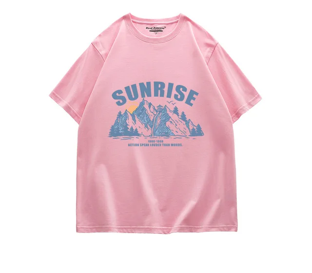 Oversize Large Size Pure Cotton Short Sleeved T Shirt Women Loose Ins Tide Harajuku Style Half sleeved Chic Retro Flavor Top Pink - Shop at LoveMi