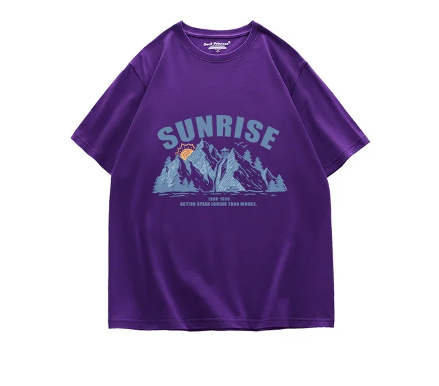Oversize Large Size Pure Cotton Short Sleeved T Shirt Women Loose Ins Tide Harajuku Style Half sleeved Chic Retro Flavor Top Purple - Shop at LoveMi
