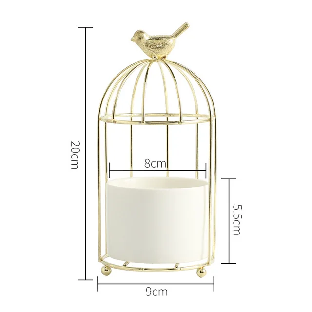 Light Luxury Iron Art Succulent Flower Pot Gilded Bird Cage Iron Frame Vase Gold - Shop at LoveMi
