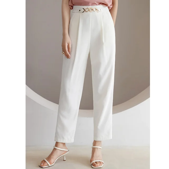 High waisted, Slim, Fashionable, Commuter Suit Pants White - Shop at LoveMi