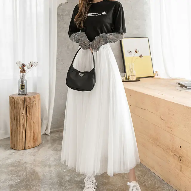 Net Yarn Fairy Oversized Skirt Super Thin Net Yarn Skirt Fairy Fan White - Shop at LoveMi