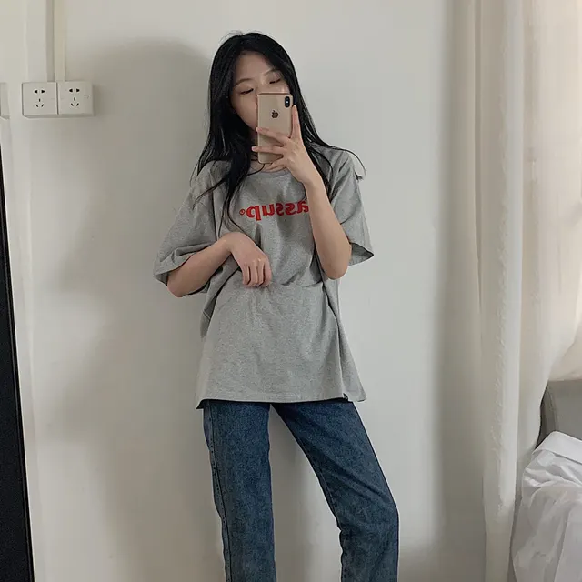 Spring And Summer New Slightly Fat Mm Loose Couple''s Sweet Spicy Top Sta Grey - Shop at LoveMi