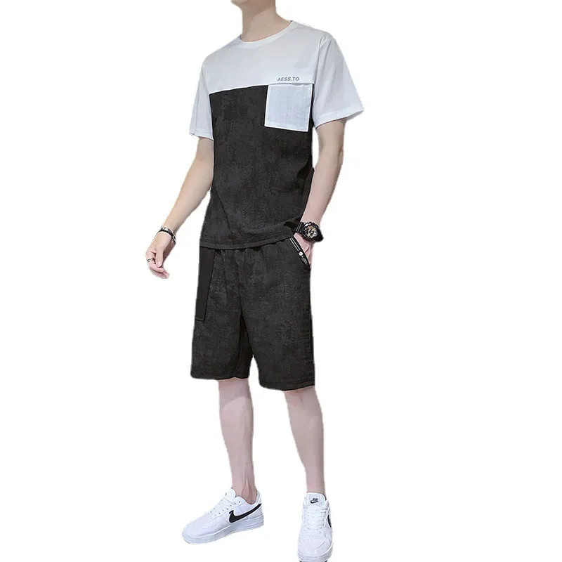 Ice Silk Suit Trendy Sports Color Matching Short sleeved T shirt White - Shop at LoveMi