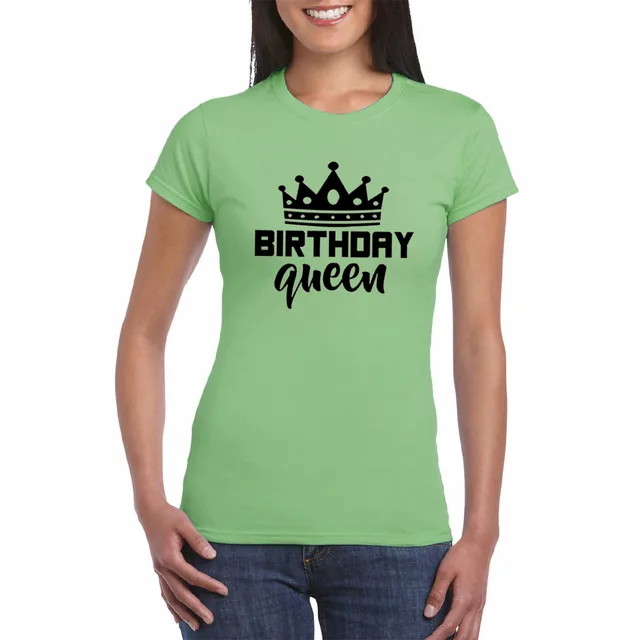 Women Queen Letter Print Short Sleeve T Shirt Cotton Causal Graphic Tee Shirts Girls Birthday Party Oversized Tee Green Black - Shop at LoveMi