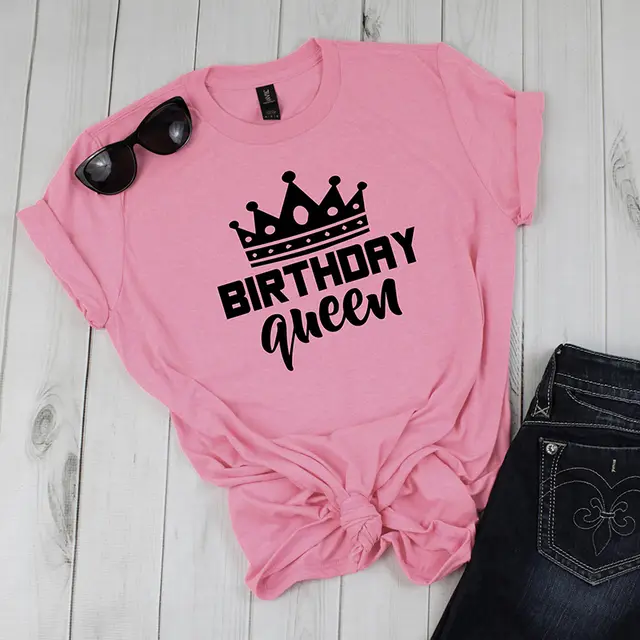 Women Queen Letter Print Short Sleeve T Shirt Cotton Causal Graphic Tee Shirts Girls Birthday Party Oversized Tee Pink Black - Shop at LoveMi