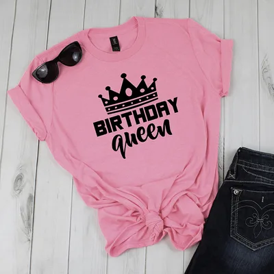Women Queen Letter Print Short Sleeve T Shirt Cotton Causal Graphic Tee Shirts Girls Birthday Party Oversized Tee Pink - Shop at LoveMi