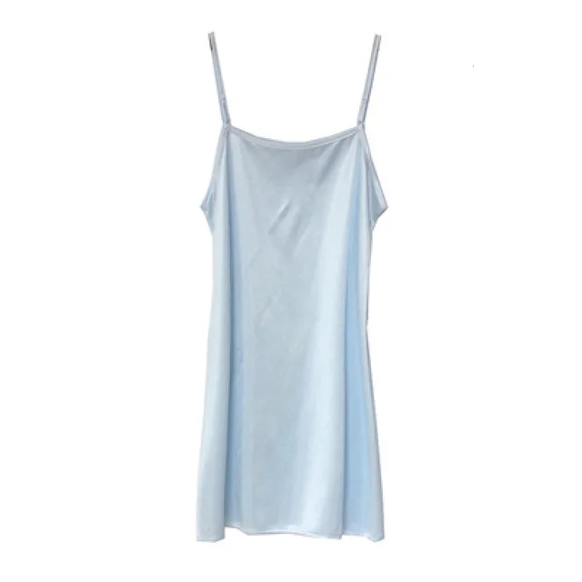 Woman Thin Shoulder Strap Underskirt Spring & Summer Dress Full Slip Petticoat Light Blue - Shop at LoveMi